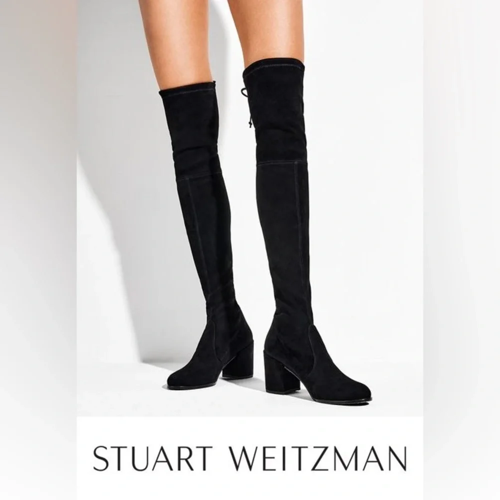Stuart Weitzman Tieland Black OTK Over-the-Knee Suede Boots